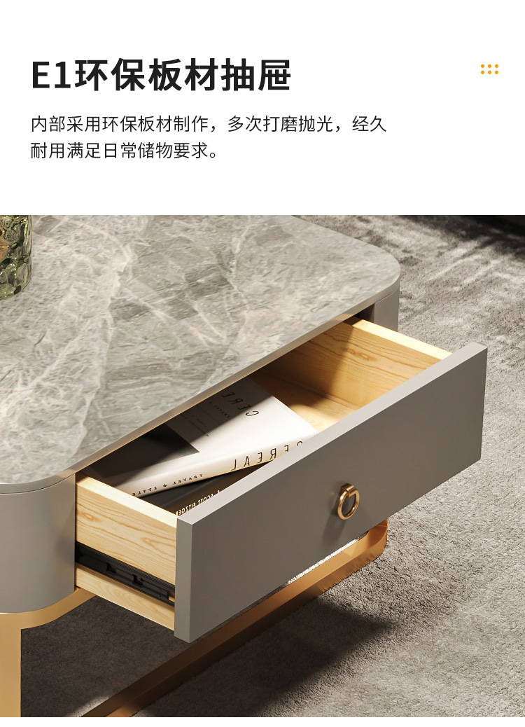 Light luxury and simple glass bright coffee table, square-sized combination, extendable coffee table, Italian-style small apartment rock plate tea table pic 11