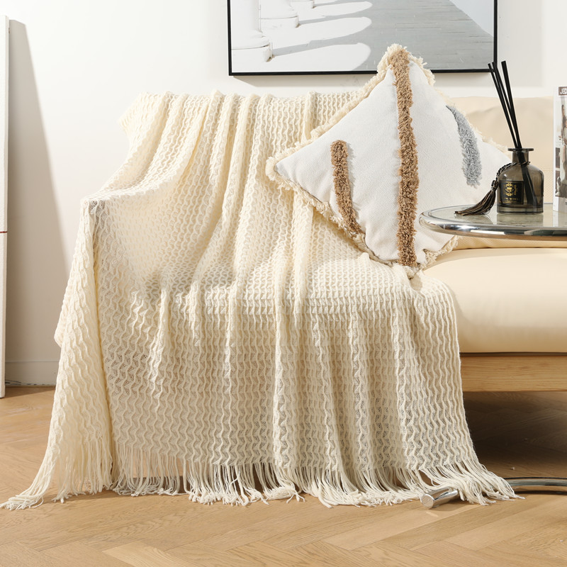 Nordic-style sand hair blanket, cover blanket, nap blanket, fringed knitted blanket, sand towel, air conditioning blanket, small blanket, summer bed end blanket pic 29