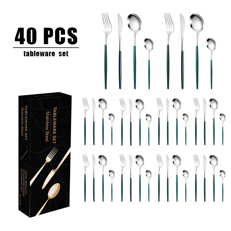 跨境热销不锈钢刀叉勺套装40件套餐具套装礼盒装西餐家用牛排刀叉详情17