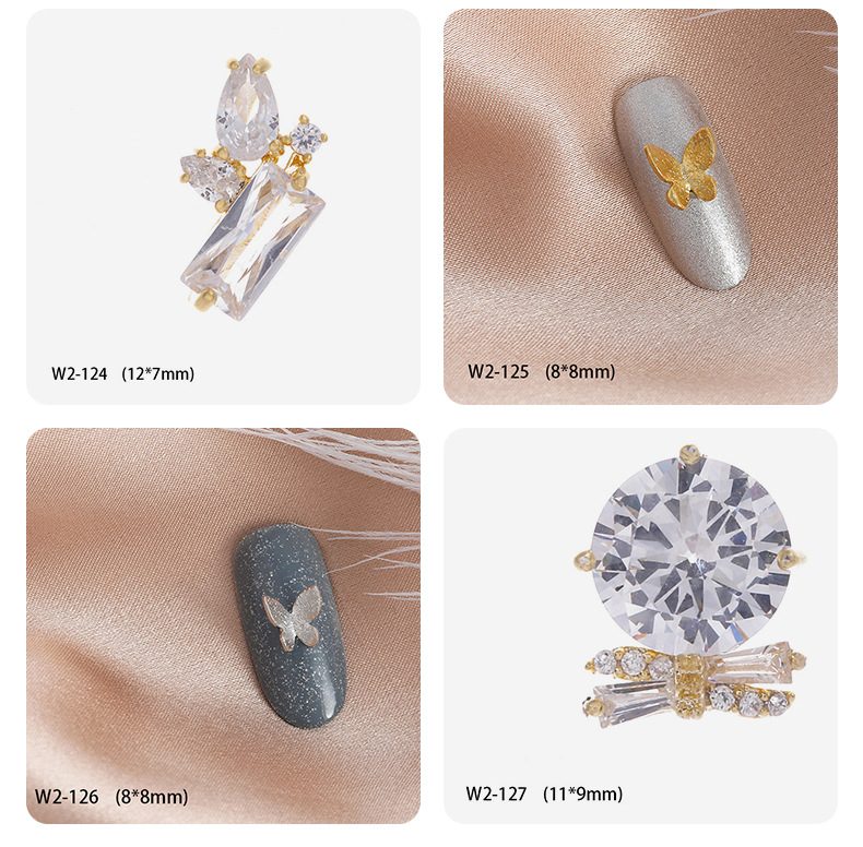 美甲饰品立体蝴蝶金属真金锆石轻奢满钻活动小熊蝴蝶吊坠指甲装饰详情8