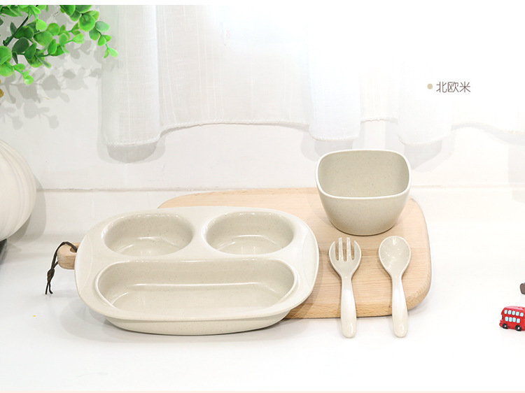 小麦秸秆儿童餐盘套装宝宝分格餐具儿童辅食碗幼儿园饭碗厂家直销详情4