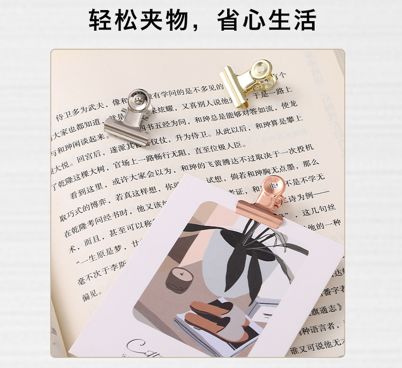Cross-border direct supply of office metal clips, multi-functional rose gold strong round head clips, student notebook loose-leaf ticket clips pic 11