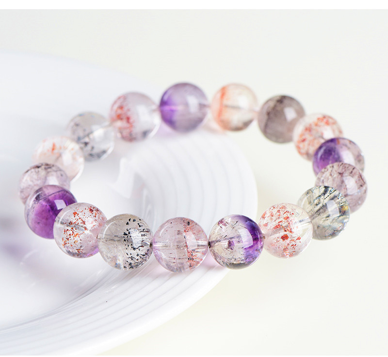 Jiuya Crystal Natural 7A Grade Ice Type Super Seven Round Bead Bracelet, Purple Titanium Crystal Aurora Scattered Bead Bracelet Factory Direct Sales pic 15