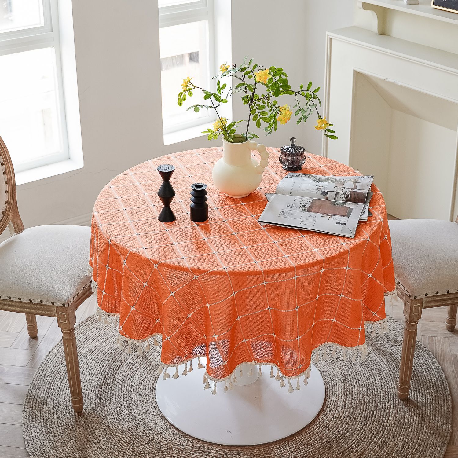 Cross-border TEMU Xiyin round table cloth, Japanese cream white tassel tablecloth, table cloth, cover cloth, Amazon factory wholesale pic 23