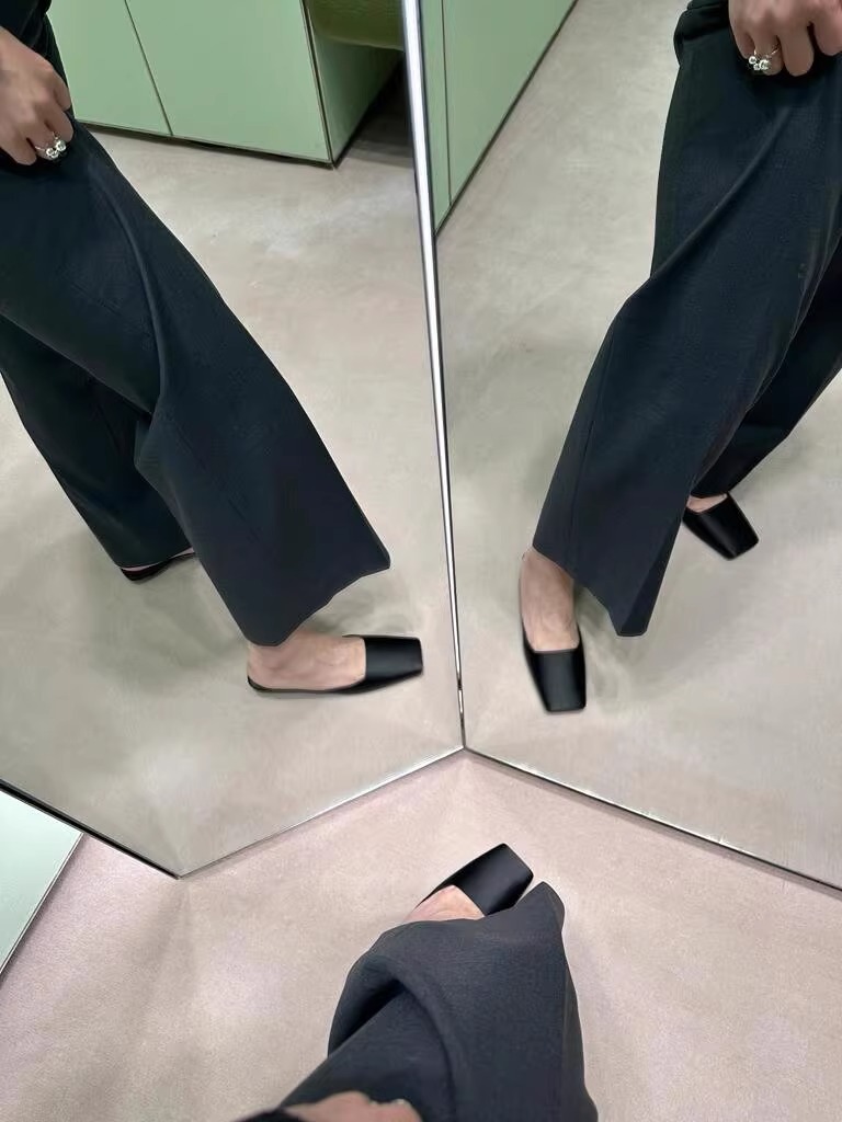 羊皮版~法式方头三角跟穆勒凉拖鞋女夏季真皮包头半拖鞋粗跟半托详情39