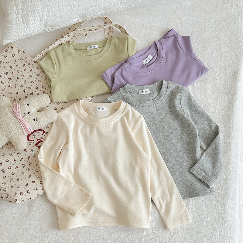 A white long-sleeved loose T-shirt for children, a cute base layer, top and mask T-shirt for boys, girls and babies in spring and autumn pic 5