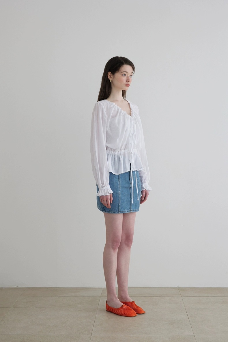 In-stock 2024 autumn new style, the same stylish bow tie drawstring shirt as Han So Hee from Dongdaemun, South Korea pic 45