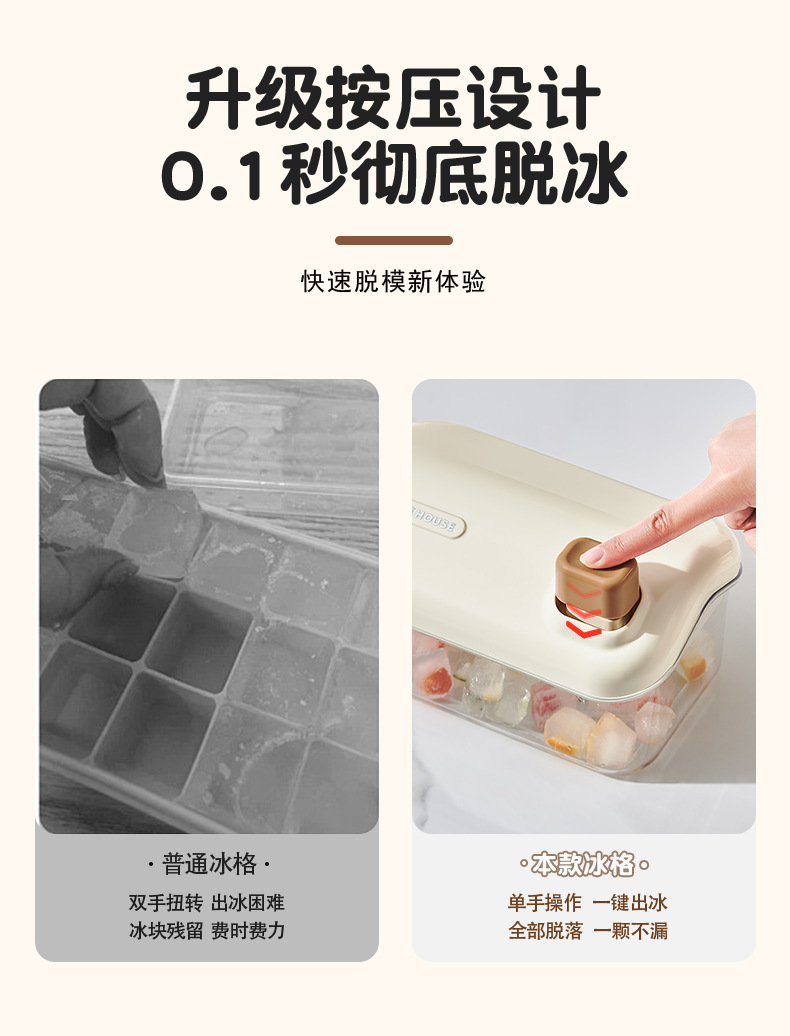 Food-grade refrigerator with lid spatula, large-capacity double-layer ice cube tray, ice cube mold pressing, ice box storage, ice out with one press pic 4