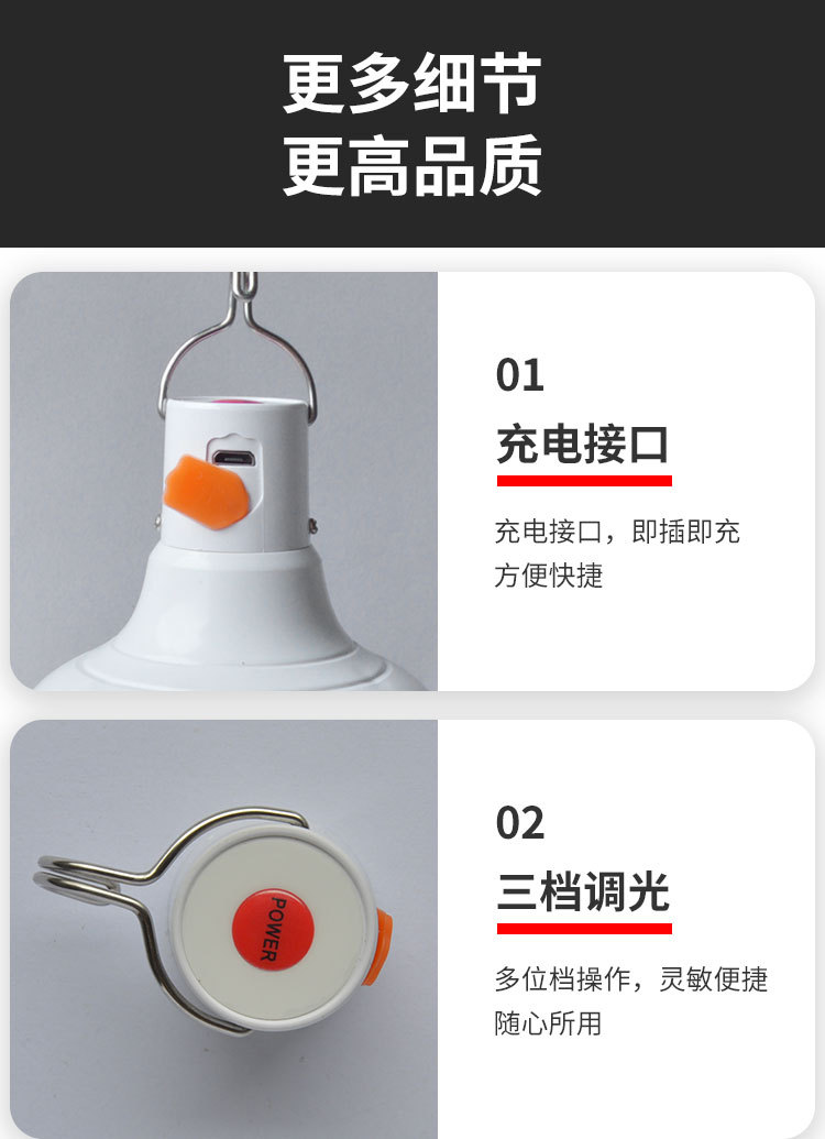 充电灯泡夜市地摊太阳能灯usb充电应急灯停电照明球泡灯 pic 12