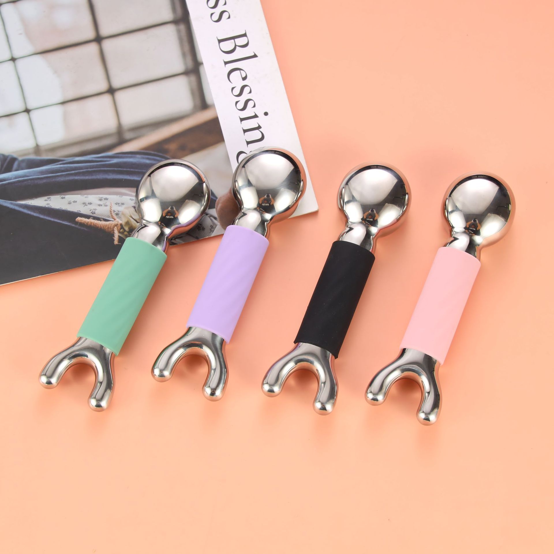 Customized new stainless steel ice massage device, facial beauty ice hammer, cold and hot facial skin care massage ice wave ball pic 9