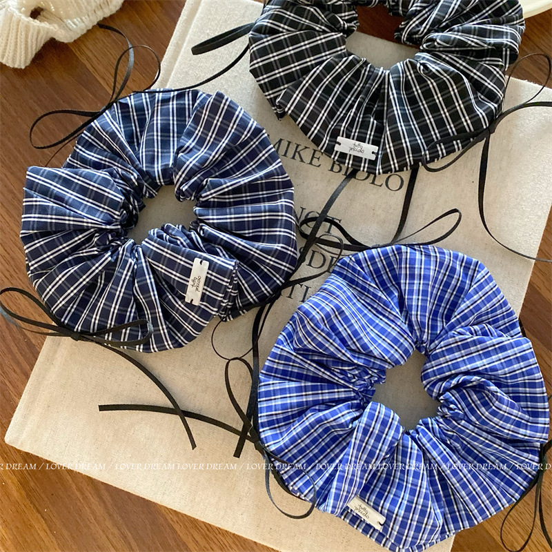 韩国ins新款彩色格纹爱心大肠发圈 甜美可爱头绳扎丸子头头饰发饰详情1