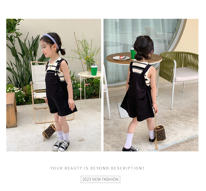 黑色背带裤女宝宝2023年新款夏季女童洋气牛仔裤儿童夏装韩国牛仔详情6