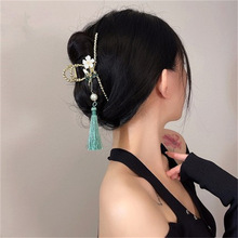 国潮系列镂空蝴蝶发抓珍珠花朵坠发饰合金发夹汉服头饰抓夹后脑勺鲨鱼夹详情8
