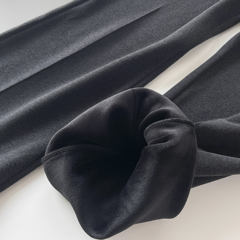 Black wide-leg pants for women in spring and autumn, high-waisted, sagging straight-leg casual pants for slimming, versatile, floor-length, fleece snowflake glutinous rice pants pic 3