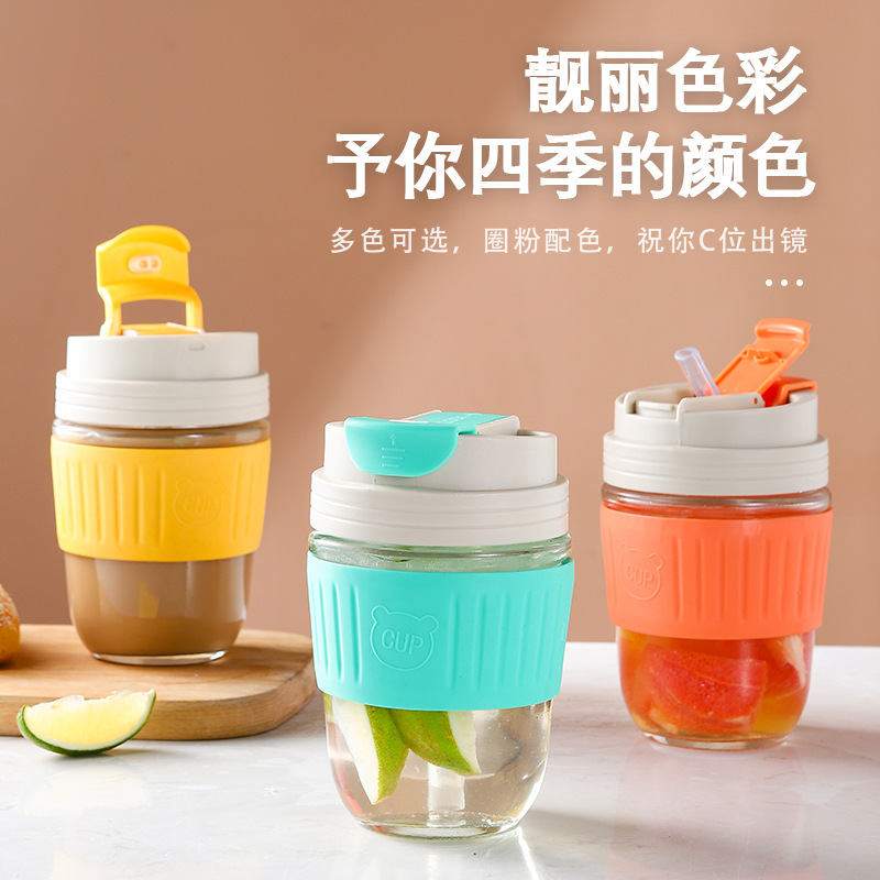 Popular glass bamboo joint cups, straw cups, juice drink coffee cups, promotional gift cups, glass water cups, logo printing pic 2