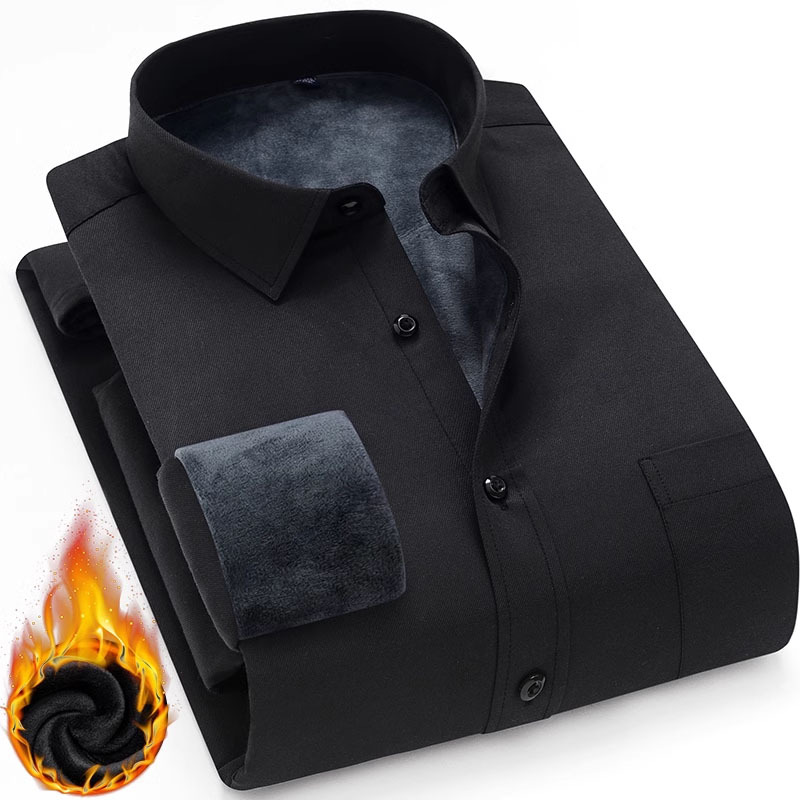 Brand fleece long-sleeved shirts for men, warm and thick for autumn and winter, middle-aged white inch shirts, professional formal work shirts pic 34