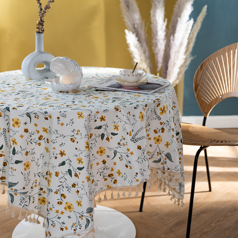 Pure cotton cross-border artistic Nordic Japanese tassel tablecloth, Japanese printed cover cloth, Korean floral rectangular tablecloth pic 4