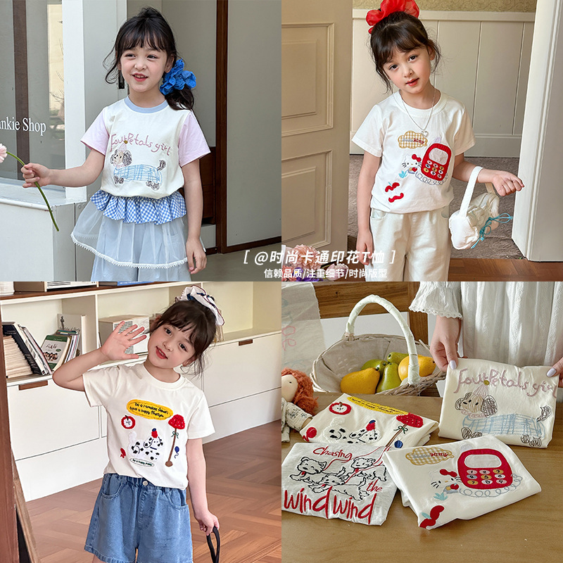 A new summer lace patchwork short-sleeved shirt for girls in 2025, a sweet and fashionable T-shirt for children pic 7