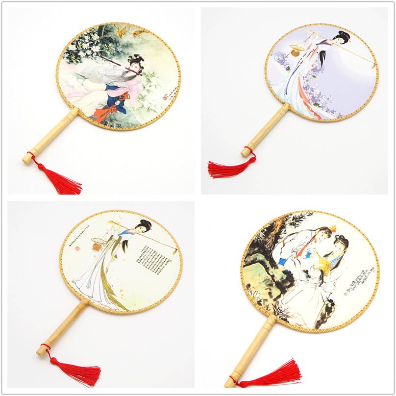 High-quality ancient-style palace fans, round fans, Chinese-style fans, maid fans, wooden-handled cloth fans, Hanfu, and round fans are selling well in scenic spots pic 10