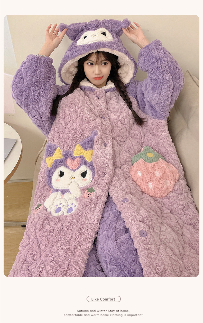 睡衣女士冬季三层加厚超厚夹棉珊瑚绒加绒法兰绒家居服秋冬款冬天详情14