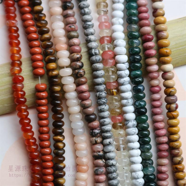 天然石算盘珠合集 红木纹虎眼蛋黄石散珠diy手串隔珠材料饰品配件详情4