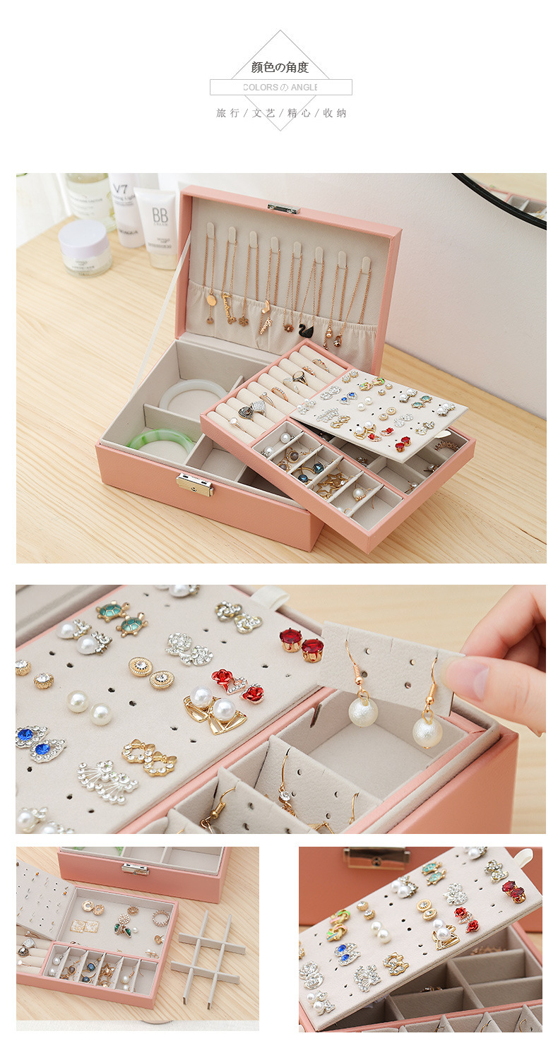 Wholesale of new double-layer lockable wooden jewelry and jewelry boxes, stud earrings, storage boxes, accessory boxes, jewelry boxes and gift boxes pic 9