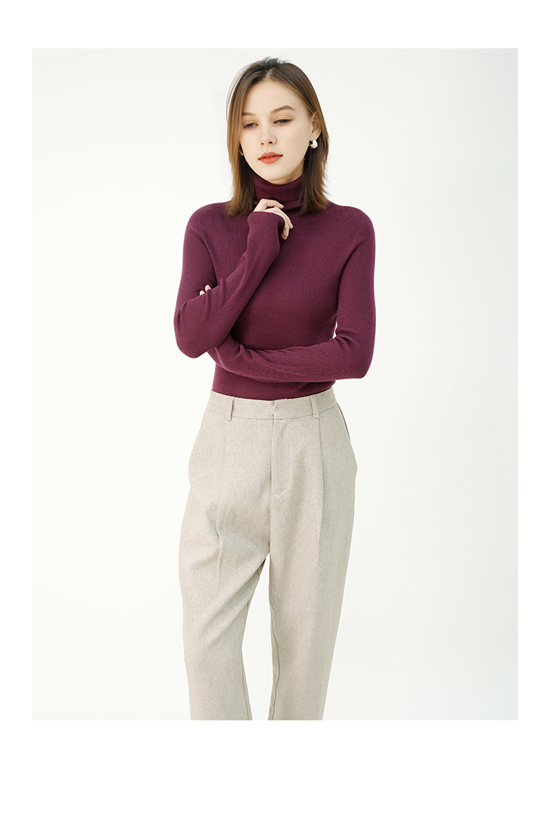 100%羊毛冬季无缝修身显瘦高领休闲百搭打底针织衫长袖内搭毛衣女详情21