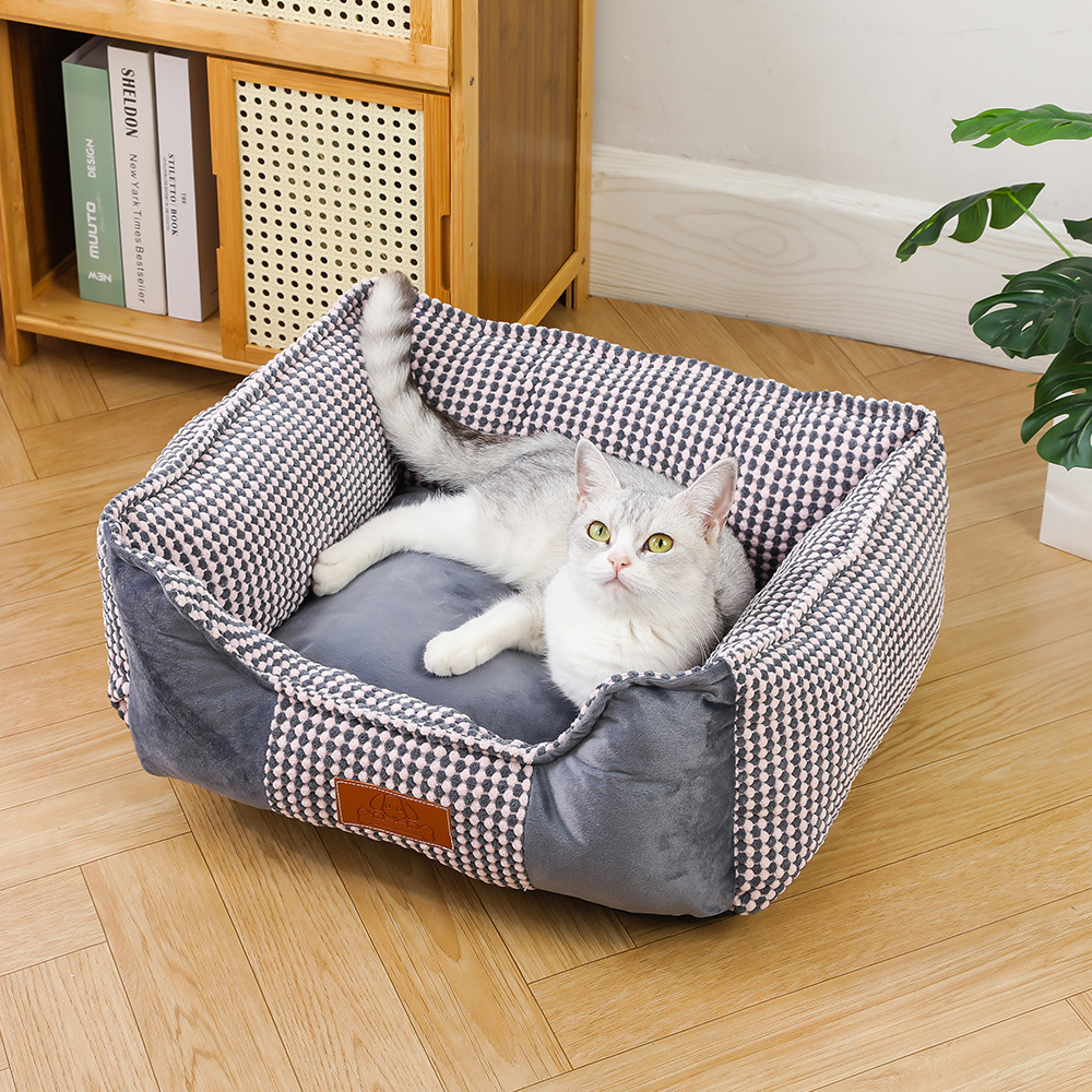 新款格子狗狗宠物垫四季通用款防滑猫窝舒适猫咪睡觉窝垫方形窝垫详情9