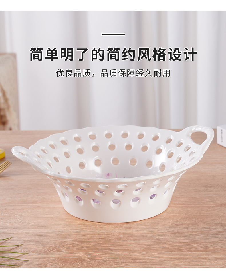 Vegetable basket, double-ear melamine fruit plate, fruit basket, imitation porcelain tableware, kitchen draining basket, double-ear hole hollowed-out plastic fruit basket pic 15