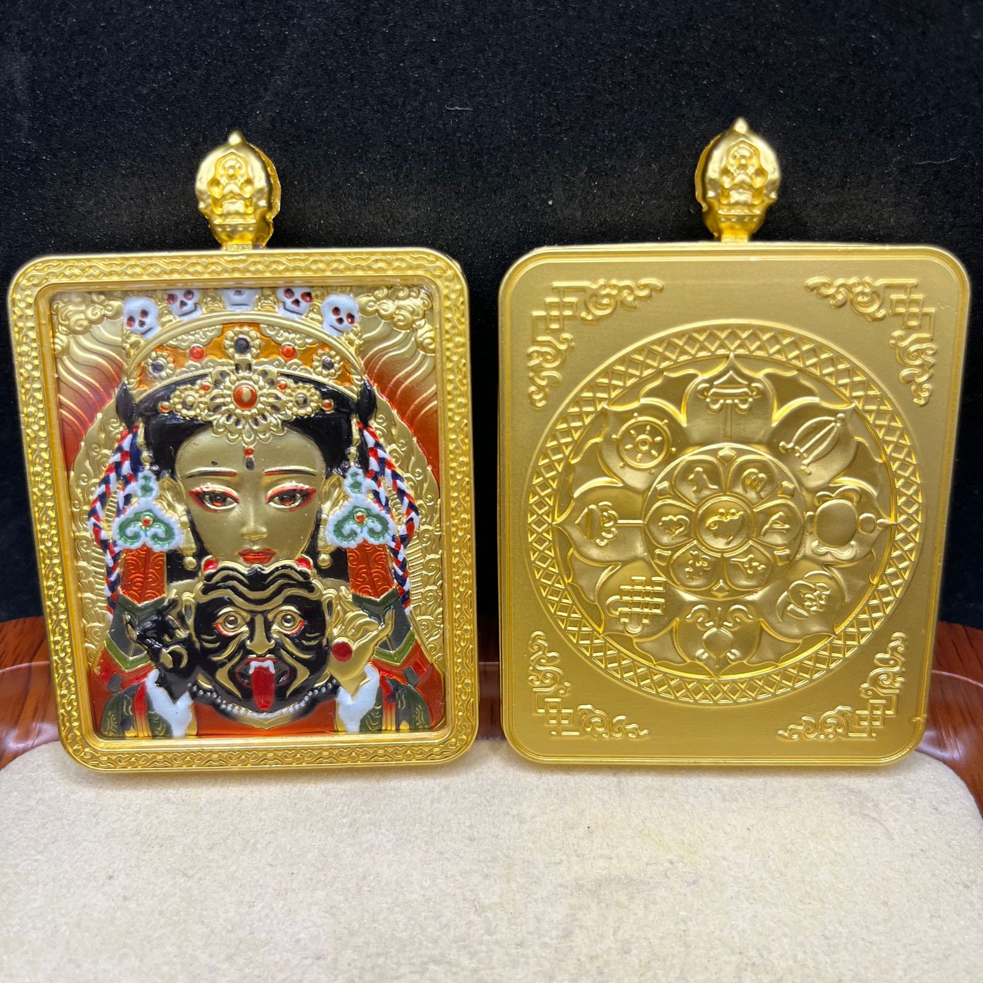 单面藏式浮雕合金唐卡文殊普贤本命佛随身佛牌黄财神吊坠详情16