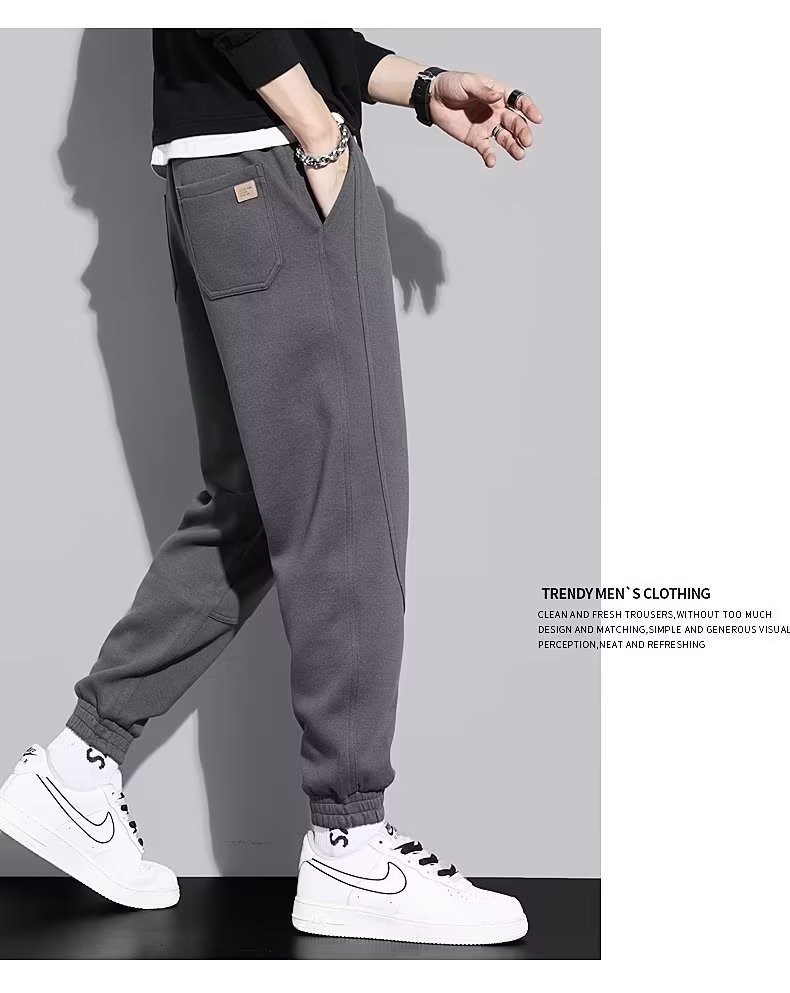 休闲卫裤男士春秋款宽松束脚裤秋季抽绳弹力针织运动哈伦潮男长裤详情9