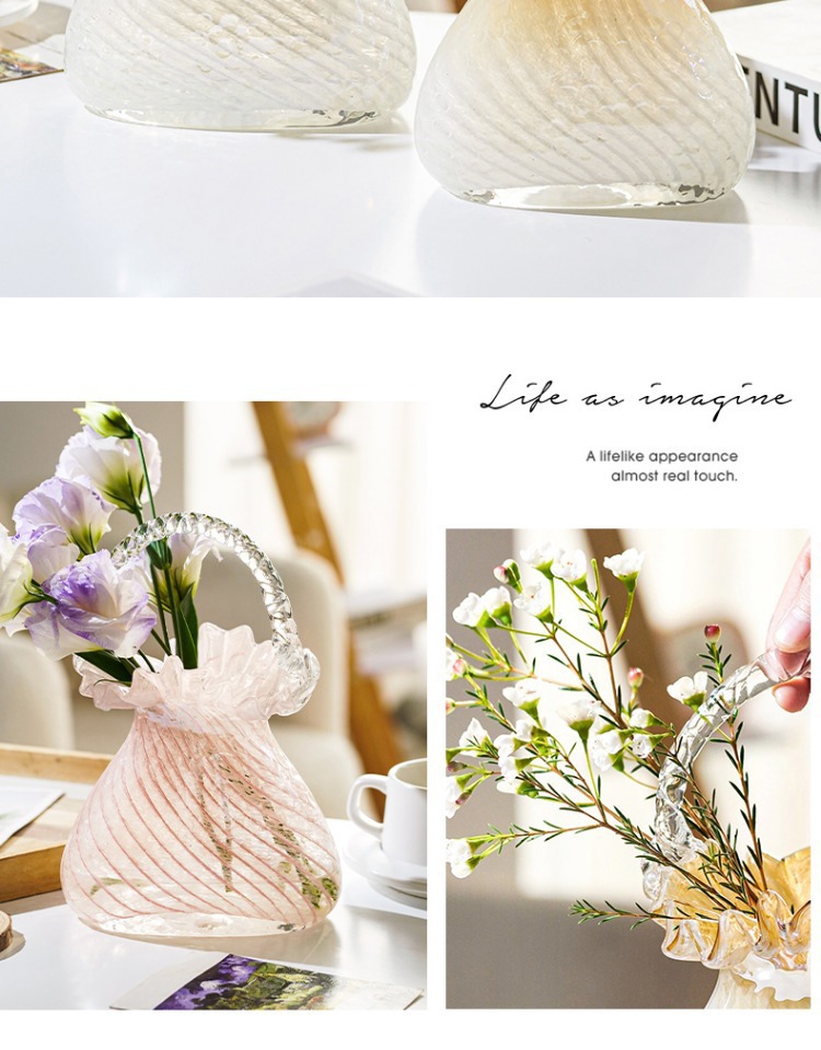 High-end, exquisite and light luxury glass handbags, vases, glass flower baskets, living room home soft decoration, flower arrangement ornaments pic 7