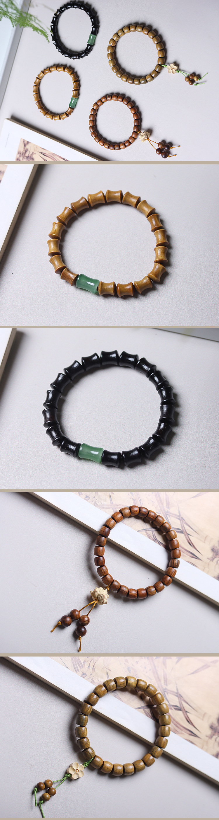 Single-loop bracelet made of green sandalwood, black sandalwood and rosewood, DIY style, factory wholesale, men's and women's prayer bead decorative jewelry bracelet pic 1
