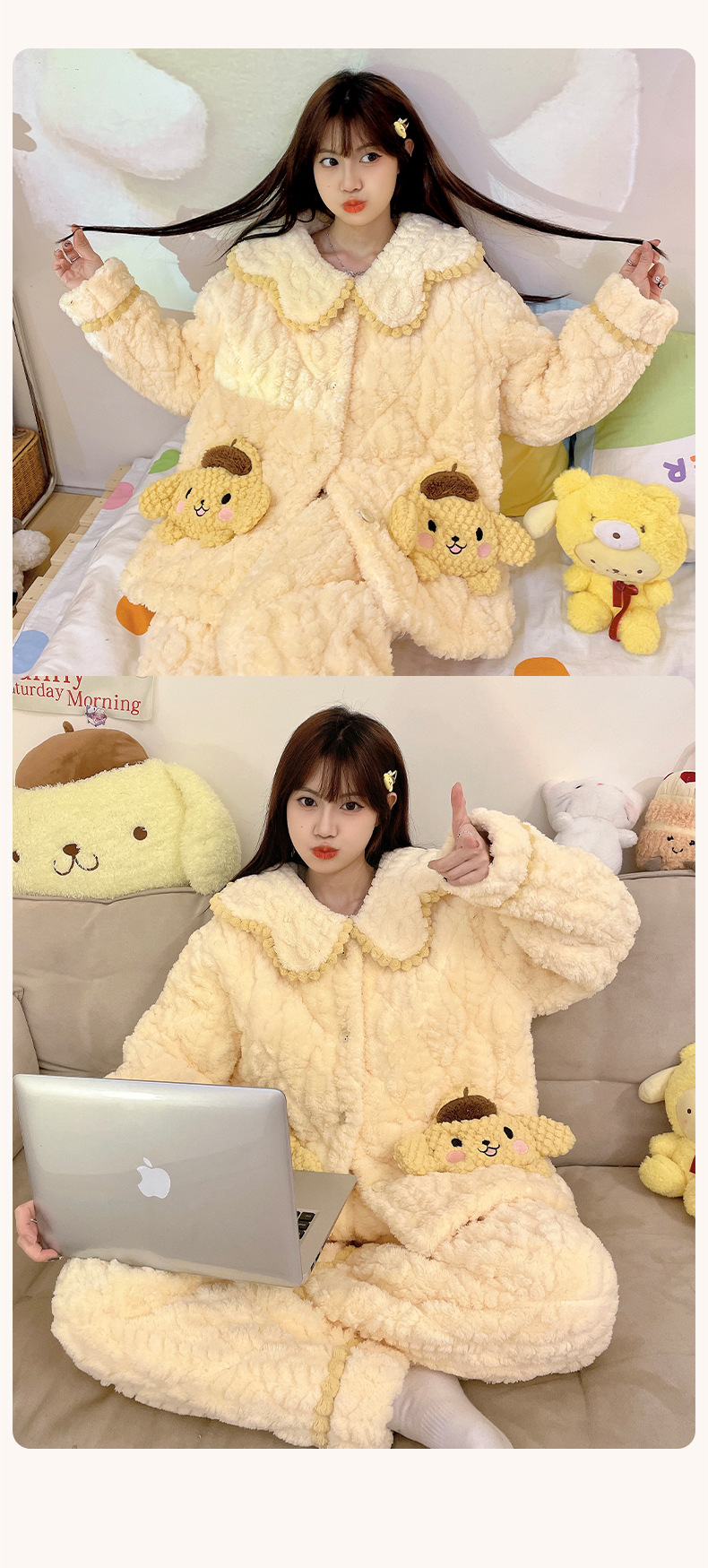 睡衣女士冬季三层加厚超厚夹棉珊瑚绒加绒法兰绒家居服秋冬款冬天详情25