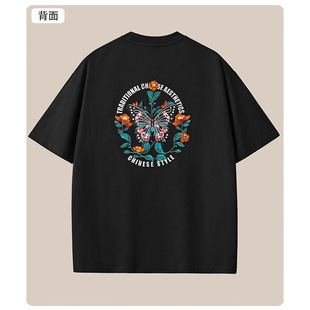 国潮夏季新款260克重磅纯棉短袖t恤男中国风锦鲤刺绣宽松大码男装批发 pic 13