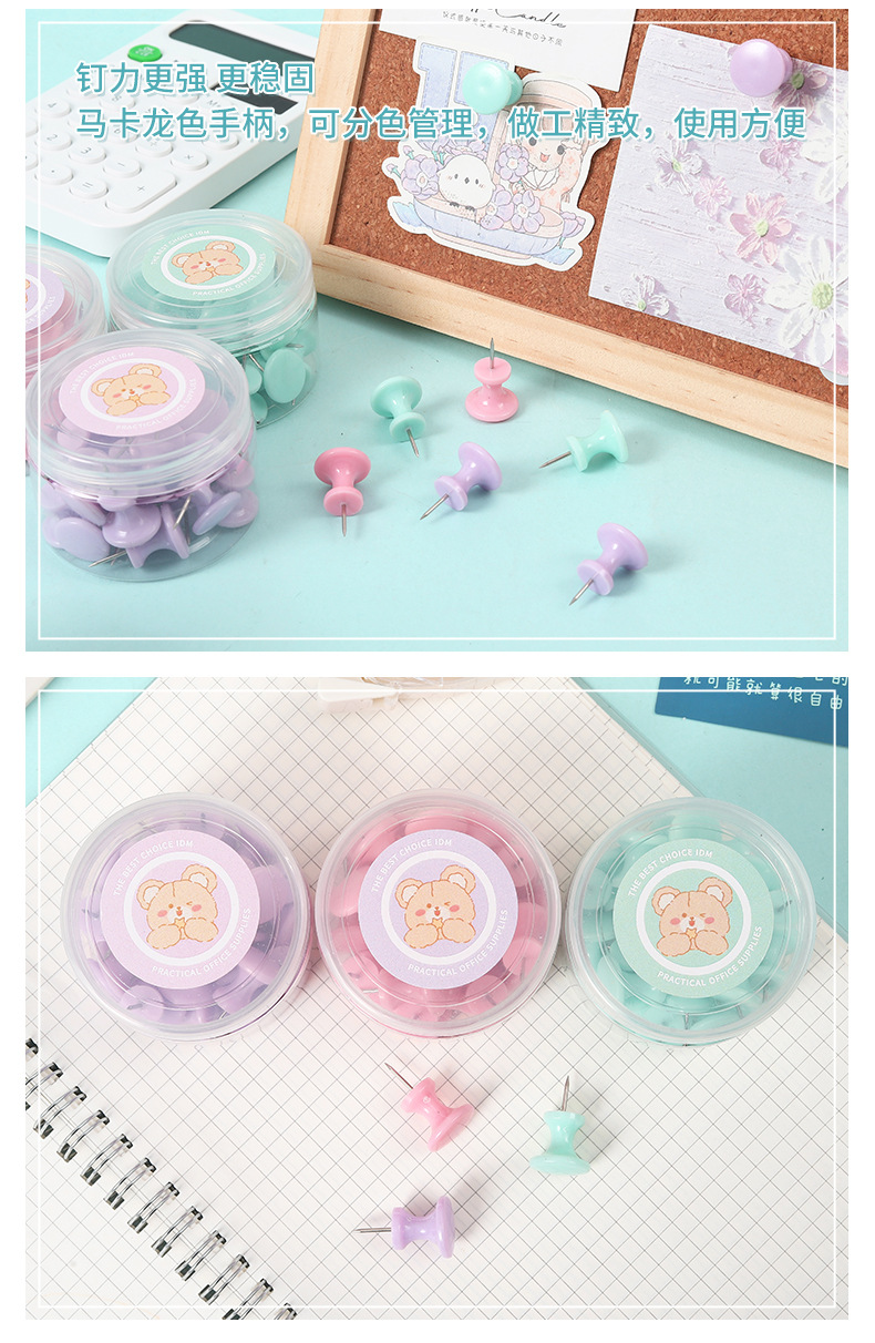 Cute little bear long tail clip paperclip binding combination bucket drawing pin rubber band office wholesale color metal ticket clip pic 8