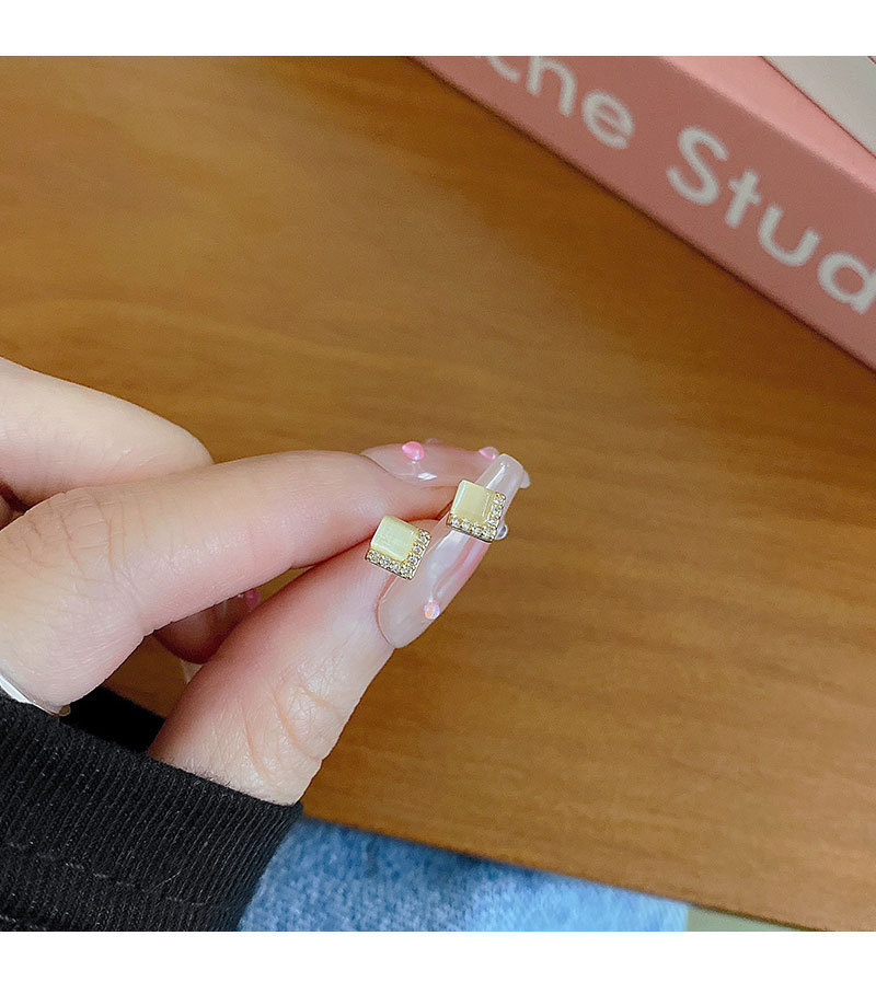 S925银针小巧简约猫眼石耳钉女设计感几何镶钻耳环睡觉不用摘耳饰详情15