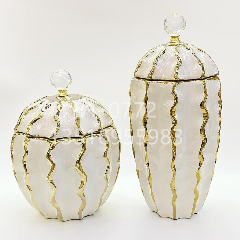 Ceramic electroplated golden-edge general bottle home decoration piece, light luxury handicraft decoration soft furnishing, living room entrance countertop decoration piece pic 24