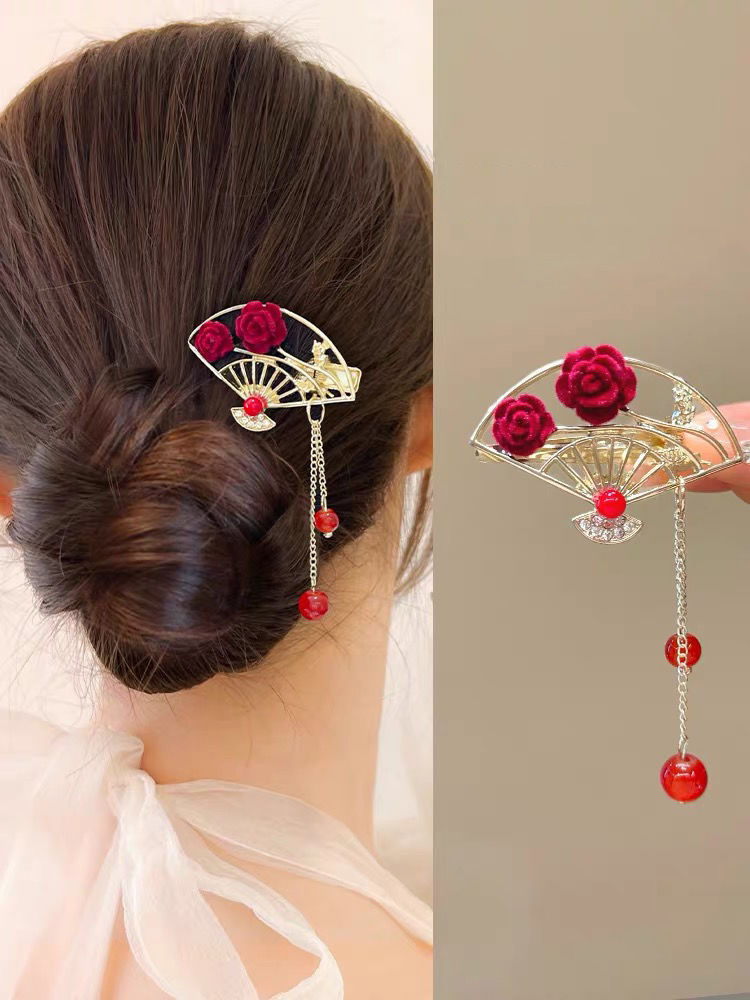 New Chinese-style alloy hair clips, plum blossom tassels, bangs clips, elegant hair clips, bride cheongsam, duckbill clips, and headwear for women from the national trend series pic 22