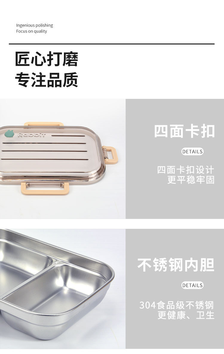 304不锈钢保温饭盒学生专用 食品级儿童可分格便当盒透明盖子饭盒详情7