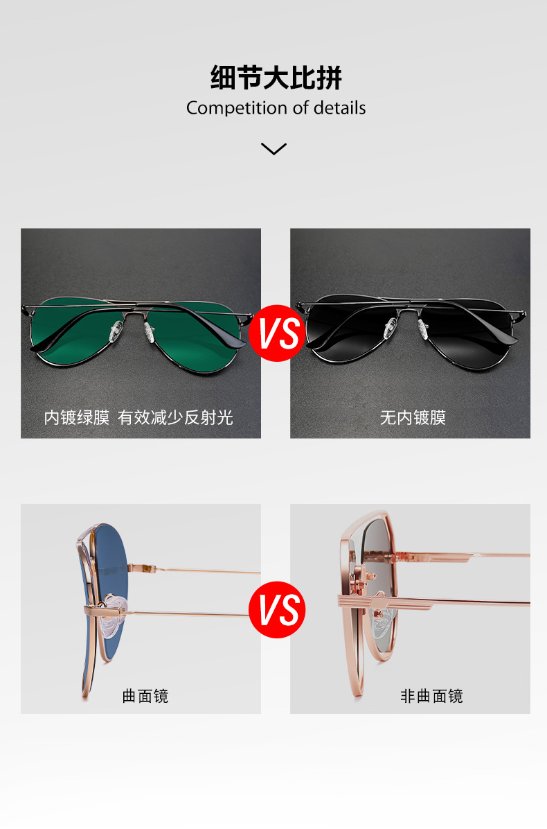 2024新款凹面太阳镜墨镜S3025内镀绿膜驾驶防眩光反射光太阳眼镜详情4