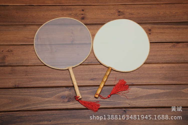 DIY手绘圆形空白扇子宫扇蒲扇团扇真丝扇高级书法绘画扇批发详情16