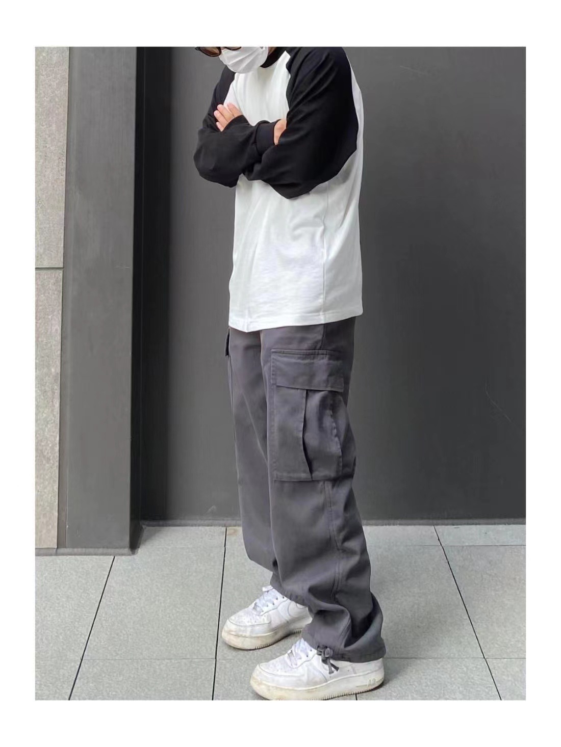 日系复古工装裤男2024新款户外多口袋宽松休闲直筒阔腿抽绳长裤子详情2