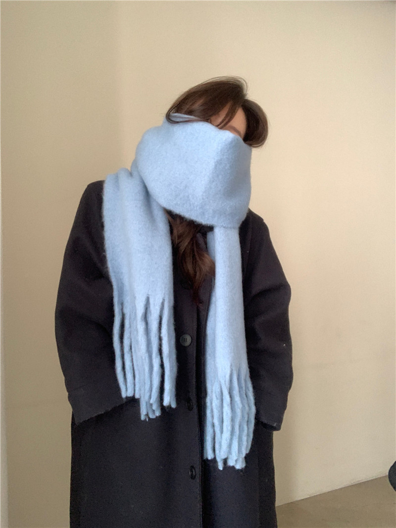 Solid color Korean-style thickened scarf for women 2022 new Korean-style winter scarf for men, versatile shawl scarf in pink pic 6