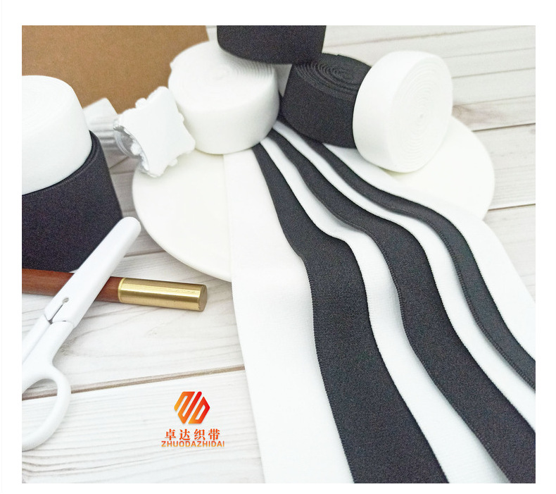 The manufacturer has black and white nylon double-sided brushed elastic bands, soft underwear, wide rubber bands, waist and neck bags, and elastic webbing in stock pic 24