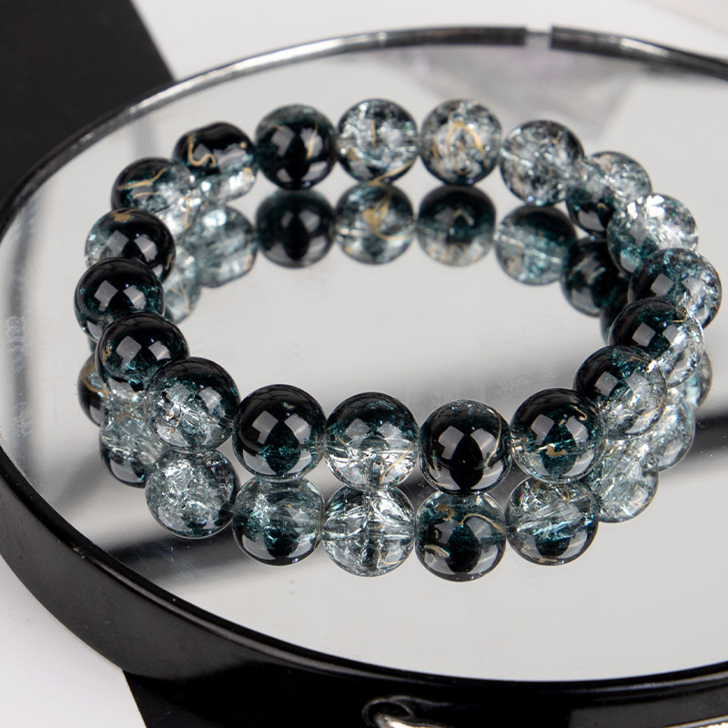 爆款玉碎爆花圆珠玻璃手链男女简约双色冰碎爆花闪透手串配饰批发详情8
