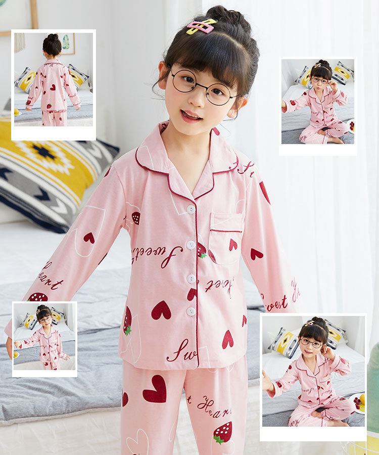 儿童睡衣女孩针织棉春秋冬开衫翻领长袖外贸男工厂宝宝家居服套装详情63