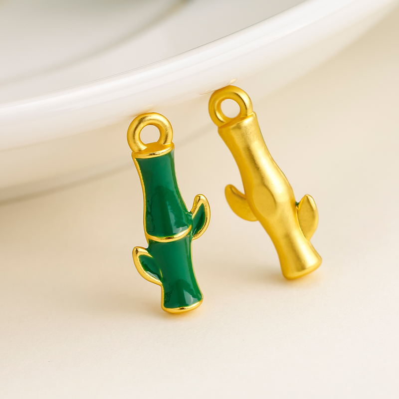 Ancient-style sand gold simple oil-dripping bamboo joint alloy accessories creative necklace earrings diy pendant pic 8