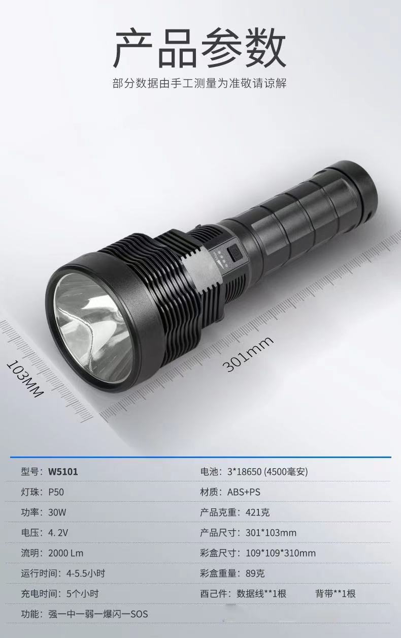 跨境新品强光大光杯 P50/P70远射大功率LED手持式手电筒USB充电显 pic 2