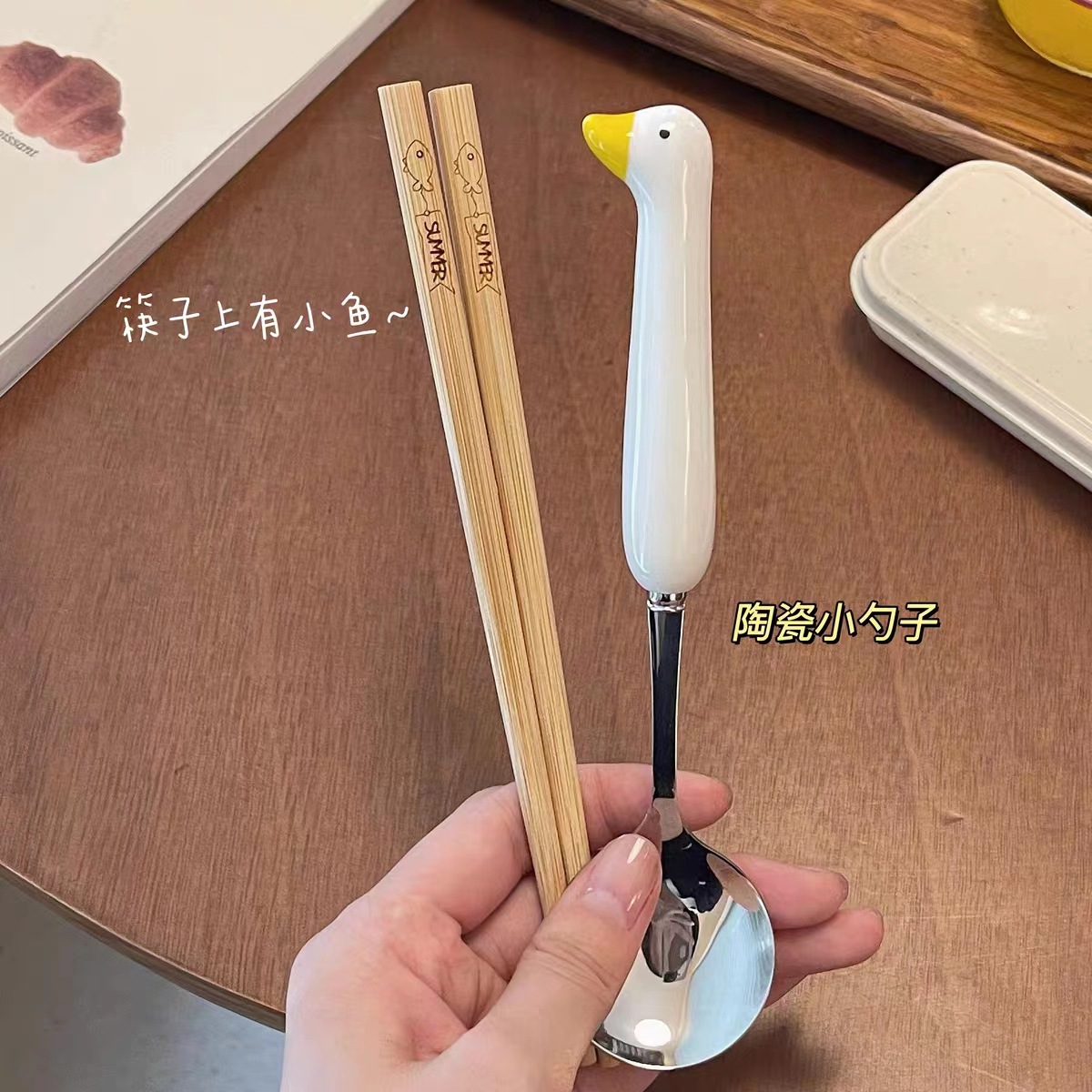 陶瓷不锈钢套装高颜值家用创意可爱筷子勺子叉子餐具便携ins风详情14